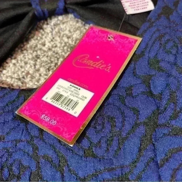 Candie's Juniors Double Knit Rose black and blue Skater Dress size Small - Picture 7 of 11